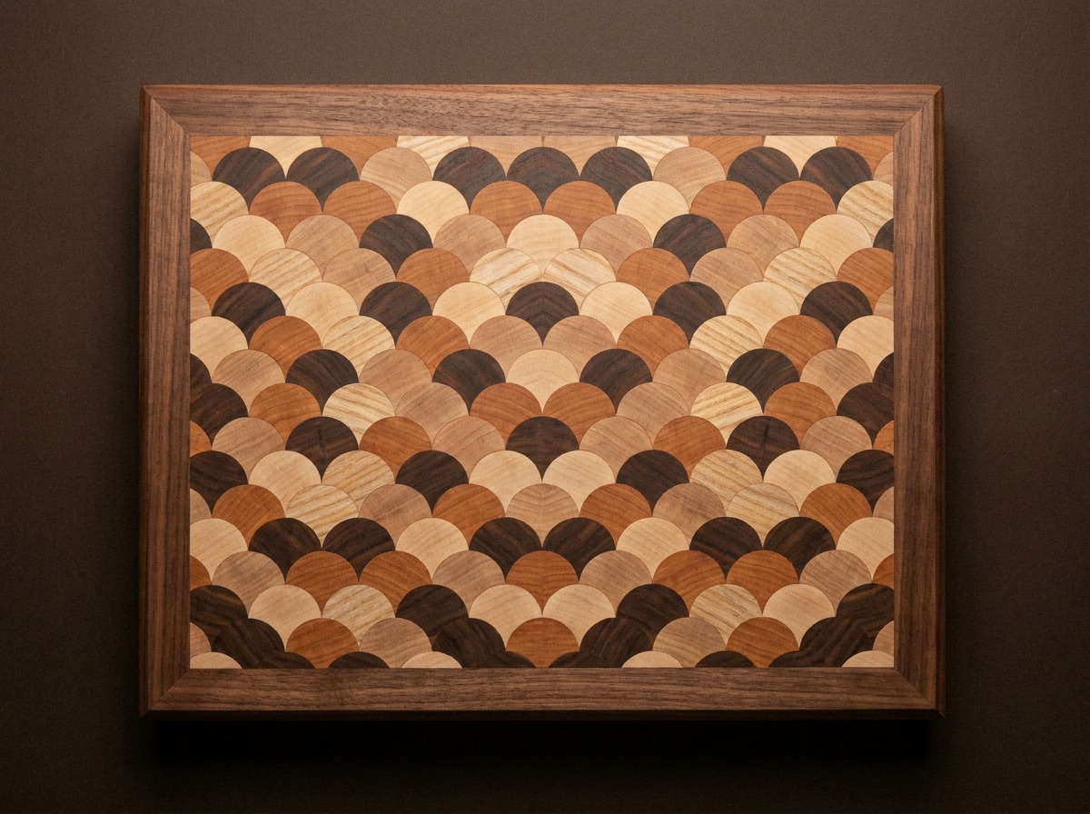 The Signature board: an end-grain mosaic in four woods with a mitred walnut border.